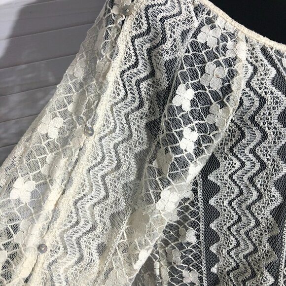 Vintage Cream Lace Floral Blouse Boho Cottage Large - Picture 5 of 9